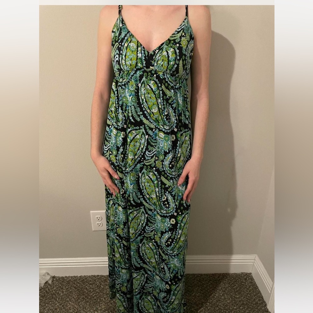 Y2K Wet Seal Boho Green paisley maxi dress